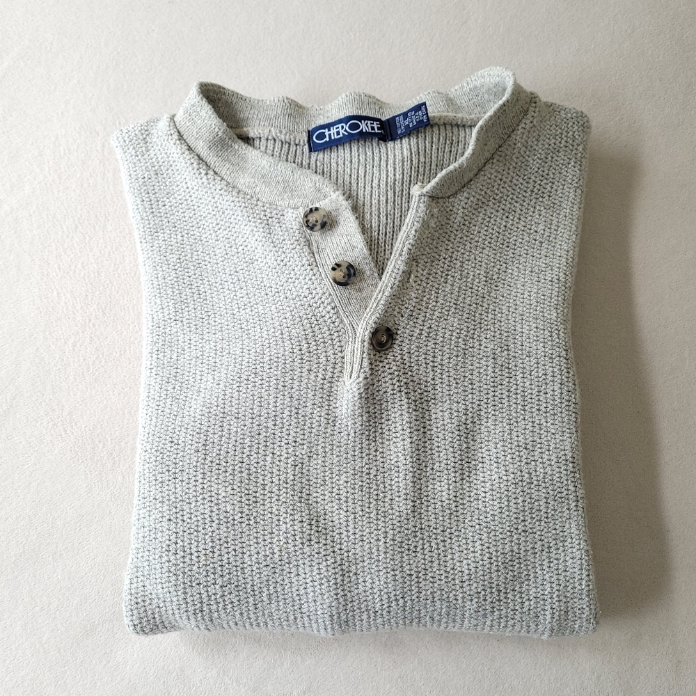 Vintage USA Made Oversized Henley Sweater Cotton Grey Unisex X-LARGE